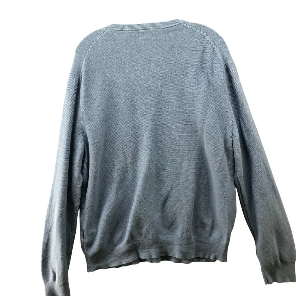 J. Crew Cotton Crewneck Sweater Mens XL Garter Stitch Blue‎ Pullover